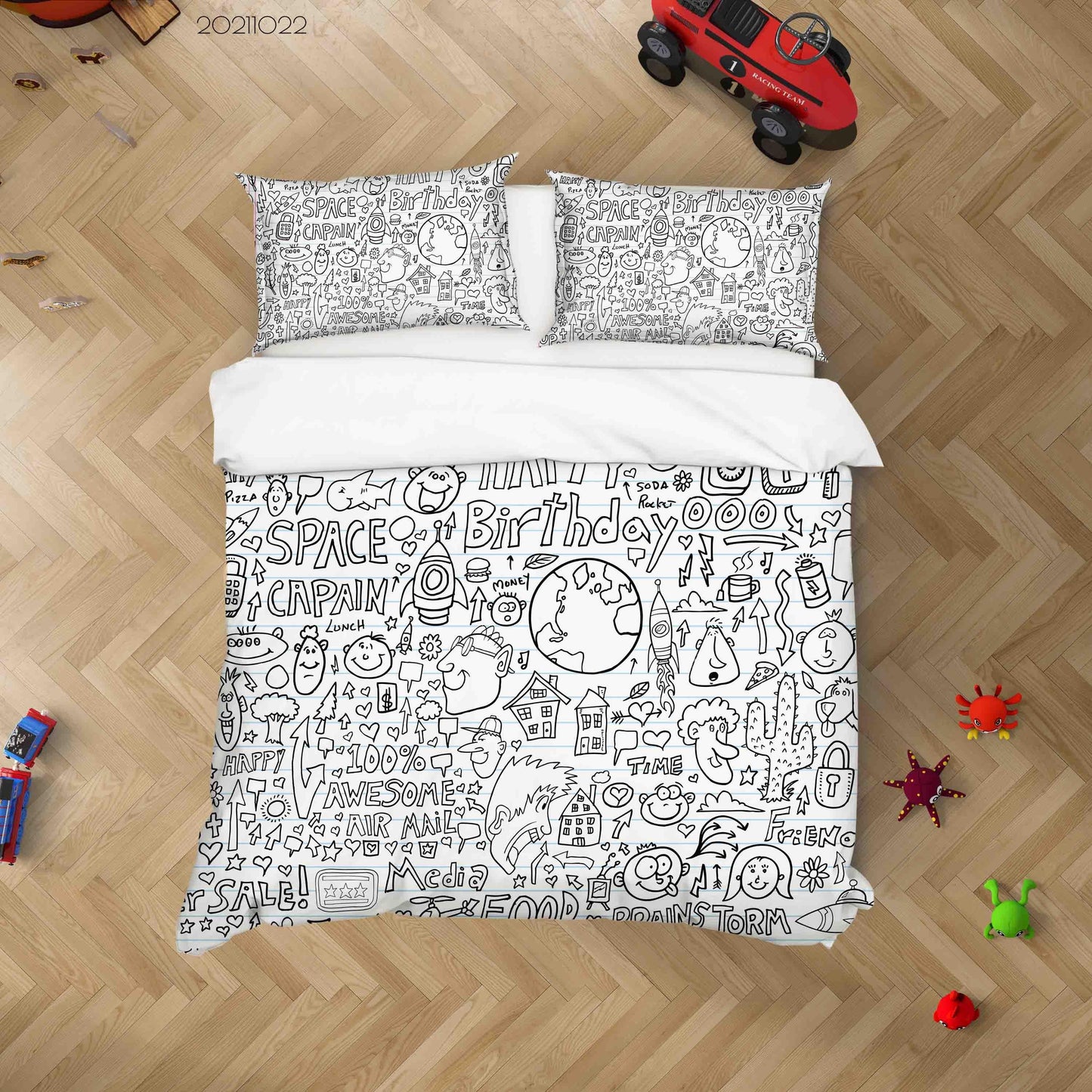 3D Cartoon Illustration Doodle Quilt Cover Set Bedding Set Duvet Cover Pillowcases 70