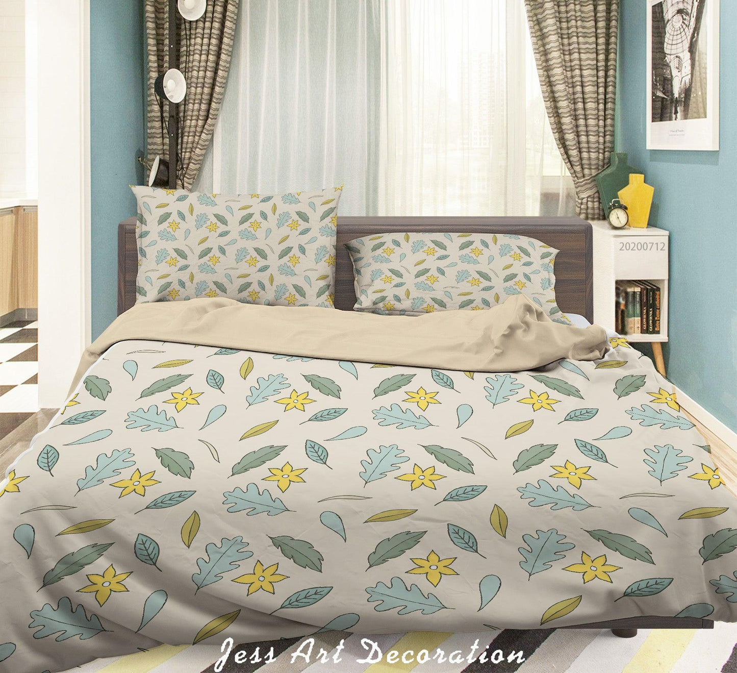 3D Abstract Vintage Leaves Pattern Quilt Cover Set Bedding Set Duvet Cover Pillowcases WJ 4009