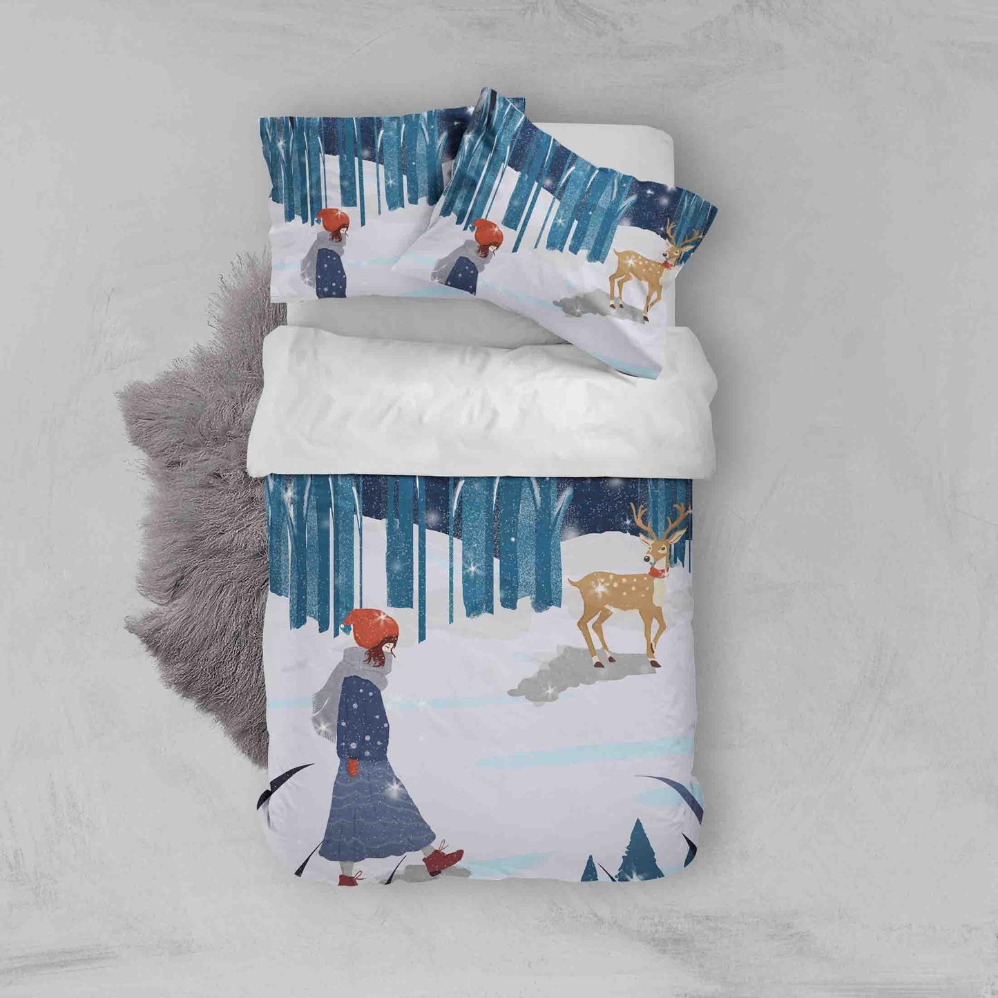3D Cartoon Forest Elk Girl Quilt Cover Set Bedding Set Pillowcases 29