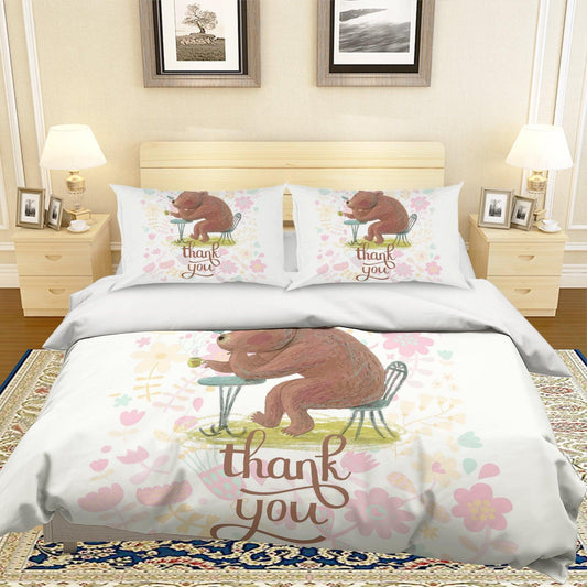 3D Cartoon Bear Flower Quilt Cover Set Bedding Set Pillowcases 45