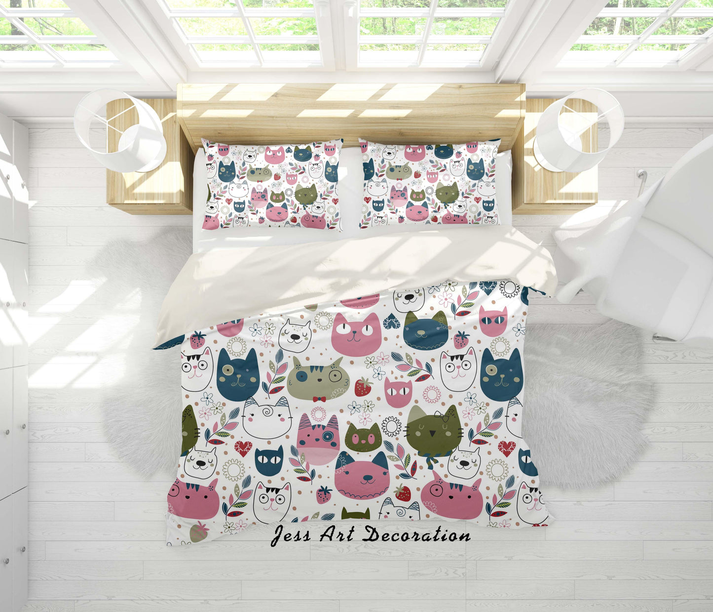 3D Cartoon Colorful Cats Quilt Cover Set Bedding Set Pillowcases 01