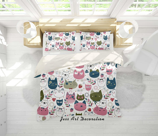3D Cartoon Colorful Cats Quilt Cover Set Bedding Set Pillowcases 01