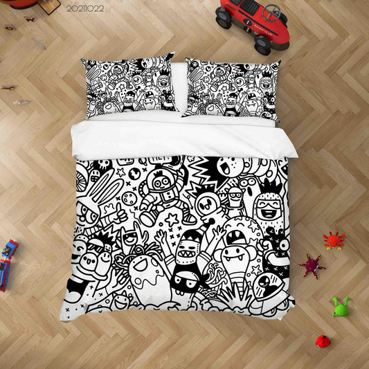 3D Abstract Gray Monster Graffiti Quilt Cover Set Bedding Set Duvet Cover Pillowcases 10