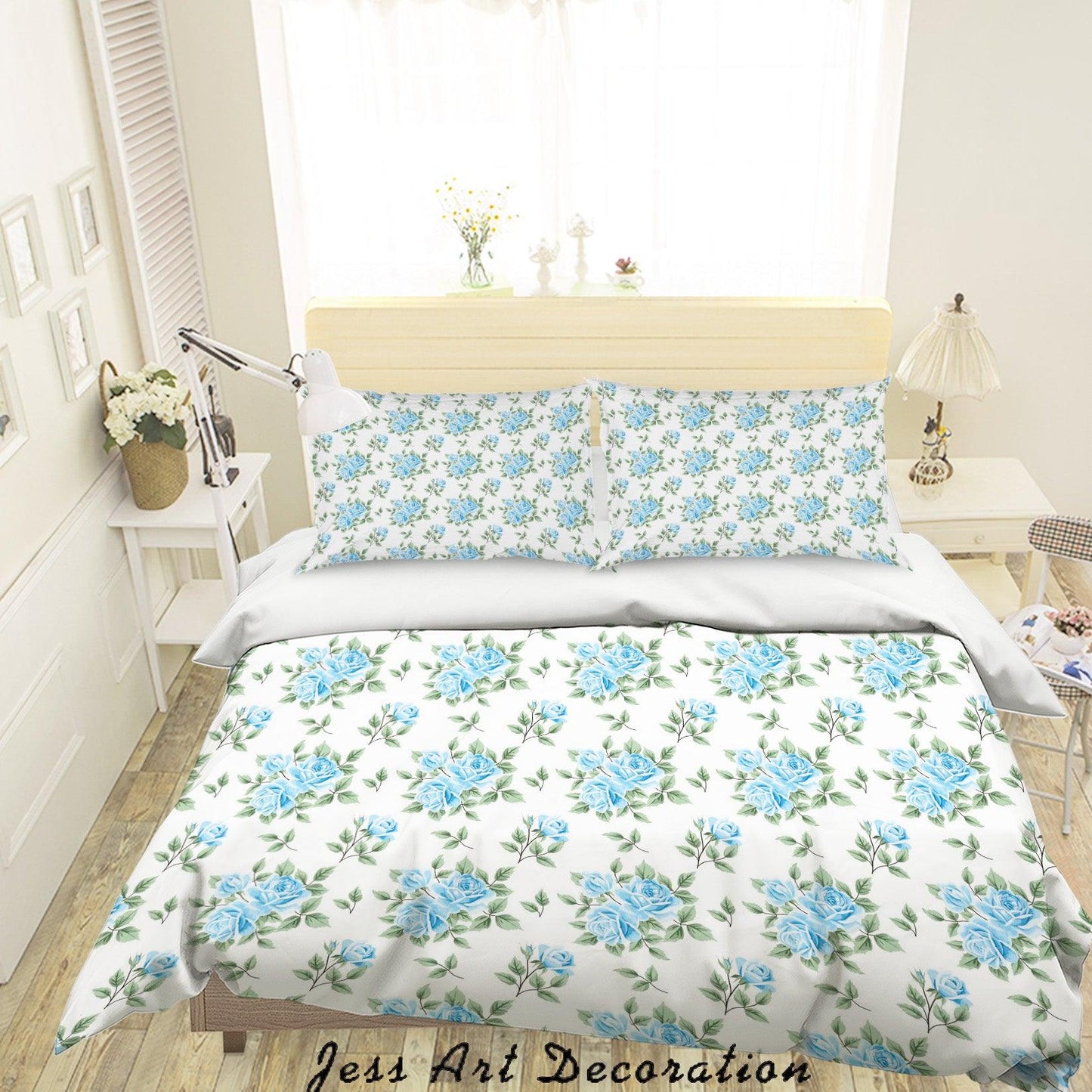 3D Blue Floral Quilt Cover Set Bedding Set Duvet Cover Pillowcases SF42