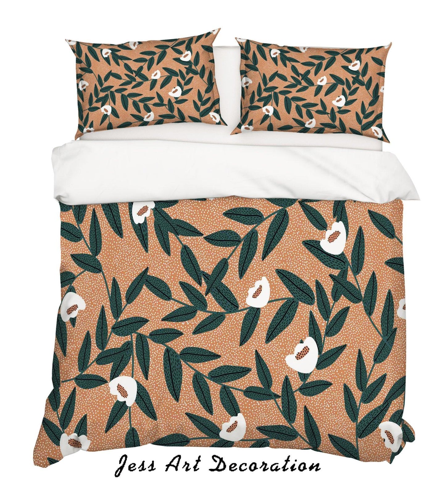 3D Cartoon Green Leaves White Flowers Quilt Cover Set Bedding Set Pillowcases 109