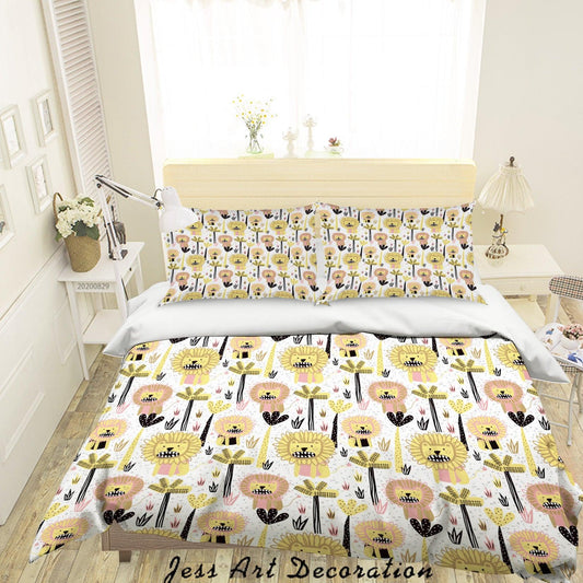 3D Abstract Hand Draw Cartoon Lion Pattern Quilt Cover Set Bedding Set Duvet Cover Pillowcases WJ 3505