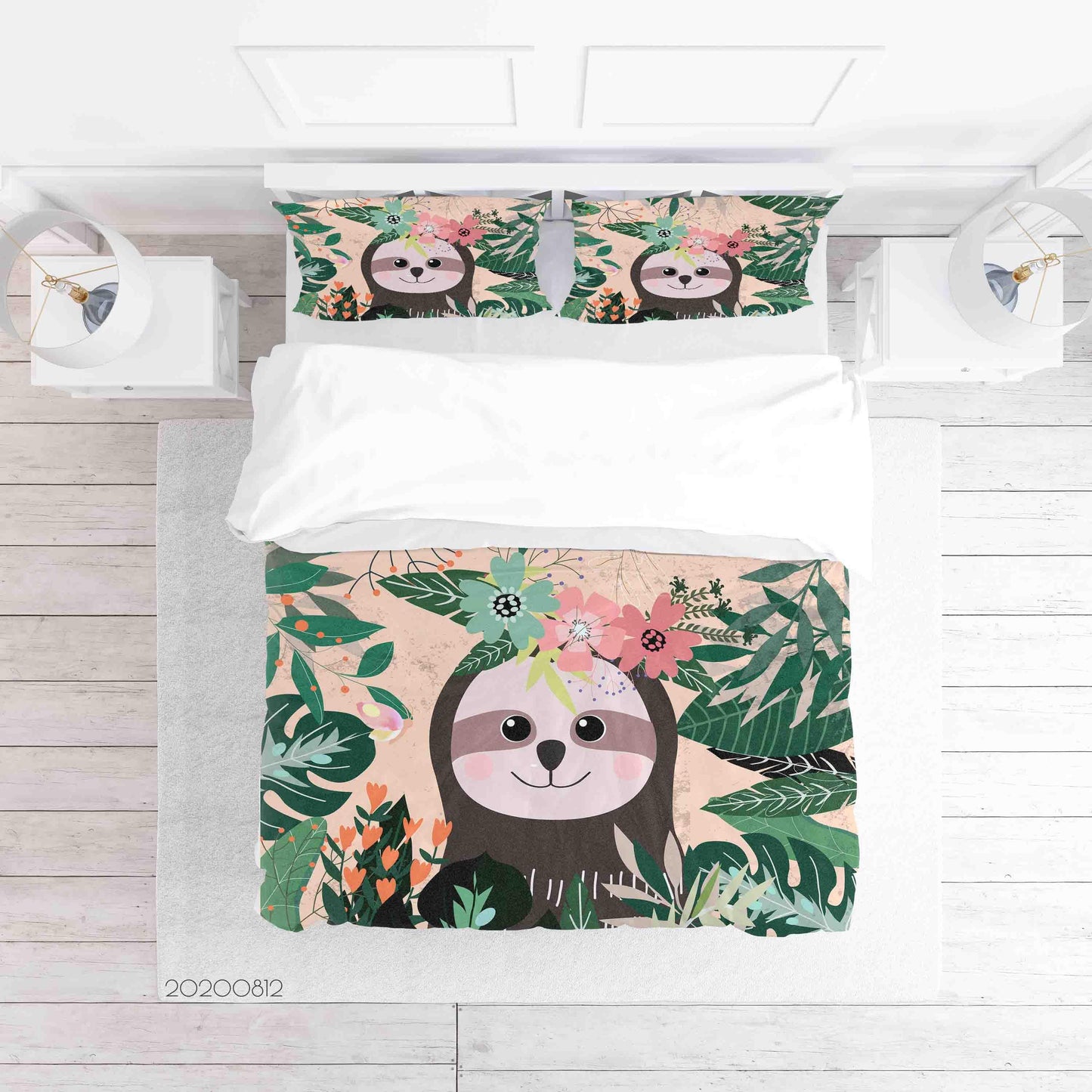 3D Cartoon Floral Plant Sloth Quilt Cover Set Bedding Set Duvet Cover Pillowcases LXL