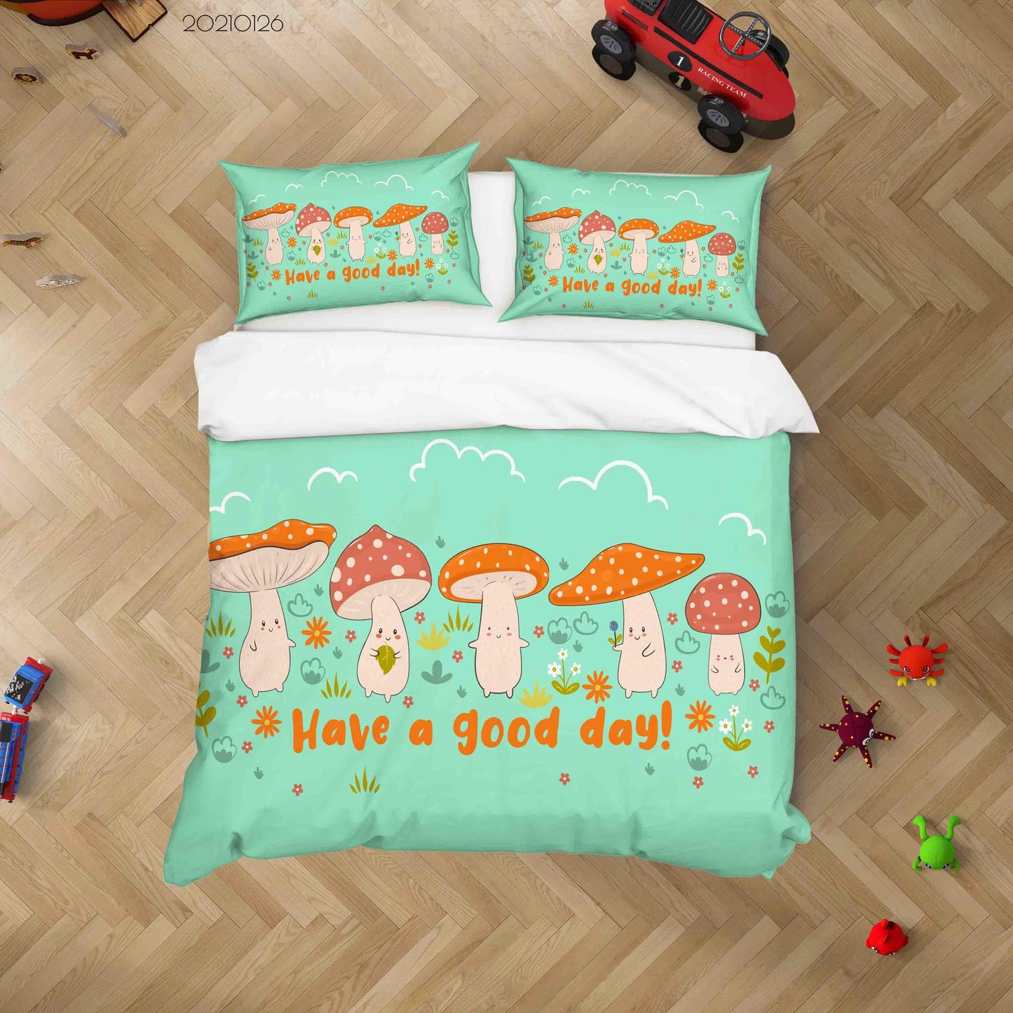3D Cartoon Green Mushroom Quilt Cover Set Bedding Set Duvet Cover Pillowcases 10
