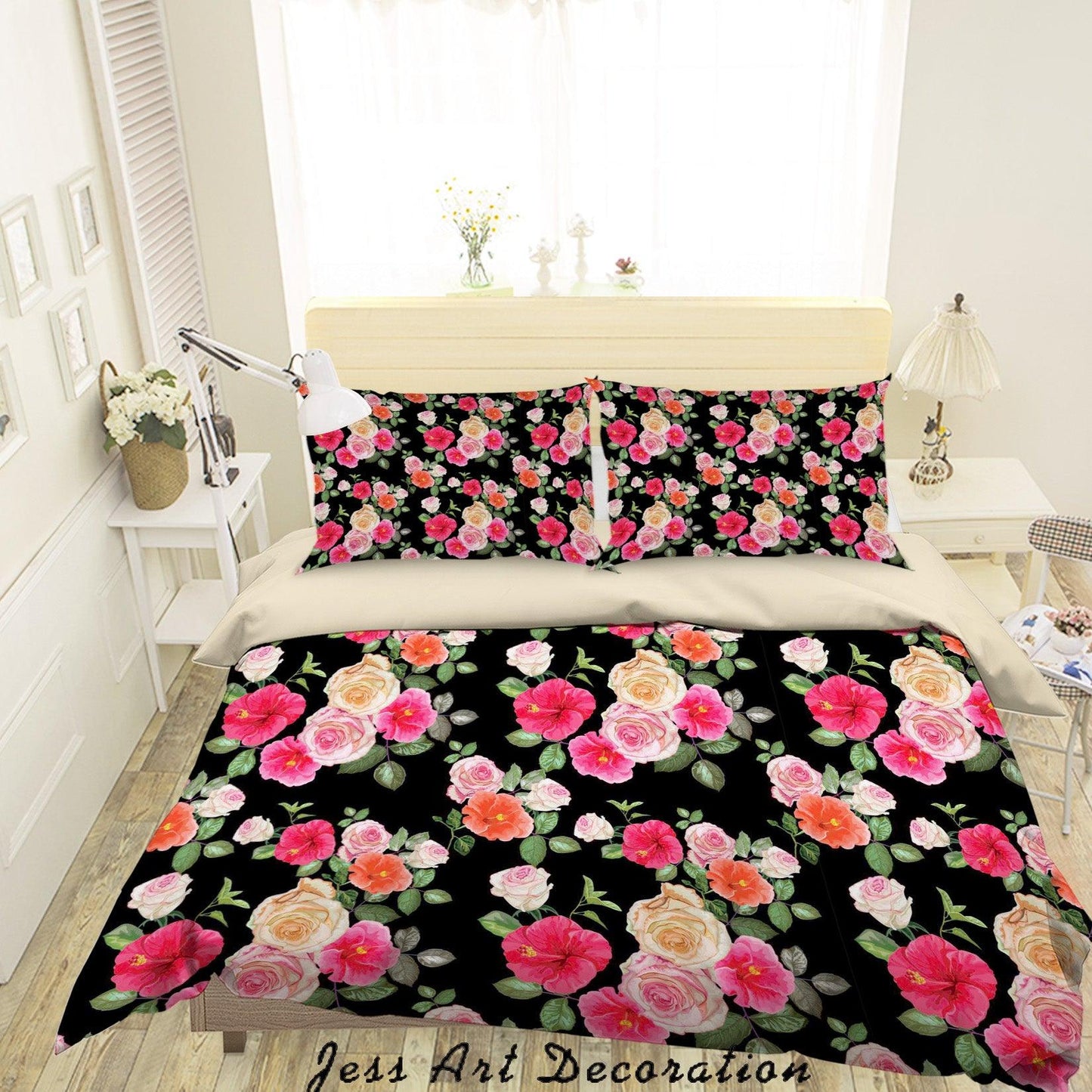 3D Black Floral Quilt Cover Set Bedding Set Duvet Cover Pillowcases SF77