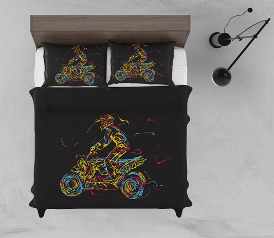 3D Abstract Colorful Motorcycle Quilt Cover Set Bedding Set Pillowcases LQH A002