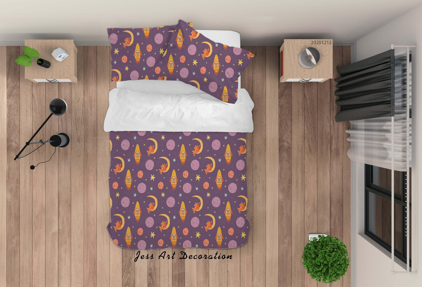 3D Cartoon Purple Space Moon Planet Rocket Pattern Quilt Cover Set Bedding Set Duvet Cover Pillowcases LXL