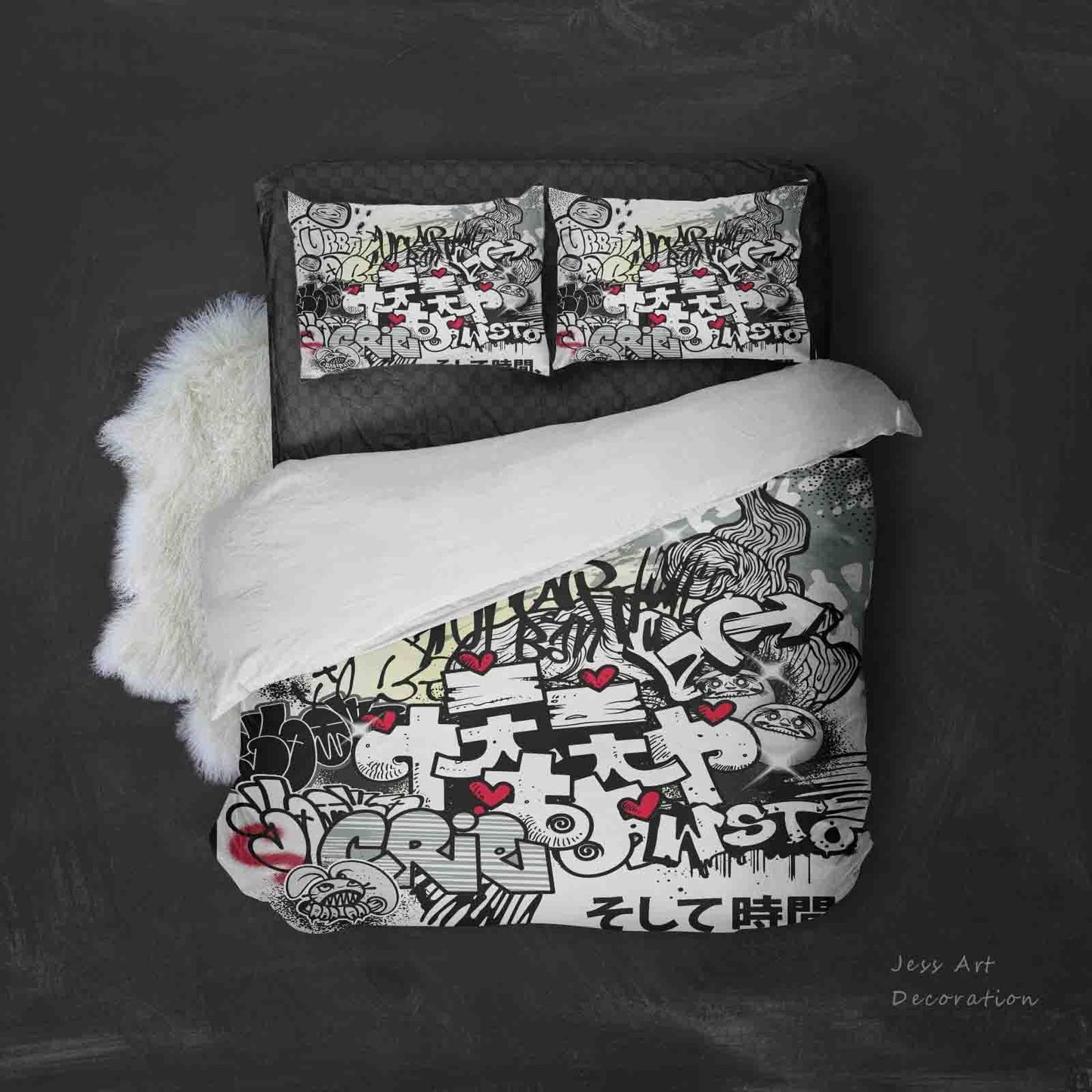 3D Black White Graffiti Quilt Cover Set Bedding Set Duvet Cover Pillowcases SF081
