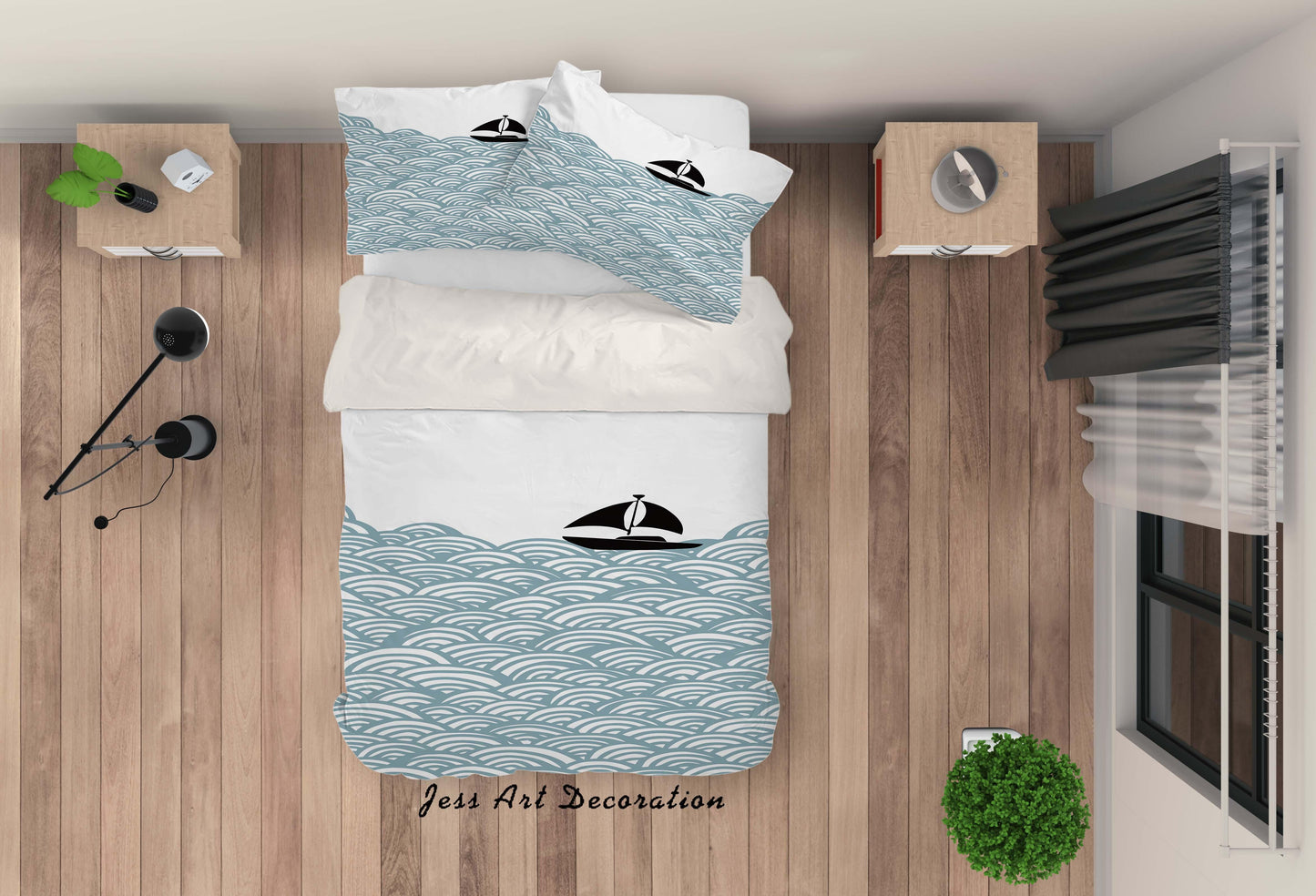 3D Blue Wave Sailboat Quilt Cover Set Bedding Set Pillowcases 41