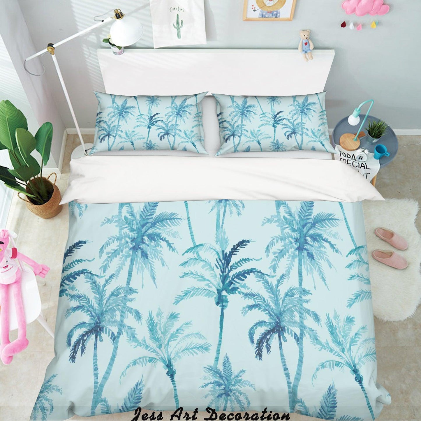 3D Blue Tropical Plant Quilt Cover Set Bedding Set Pillowcases 90