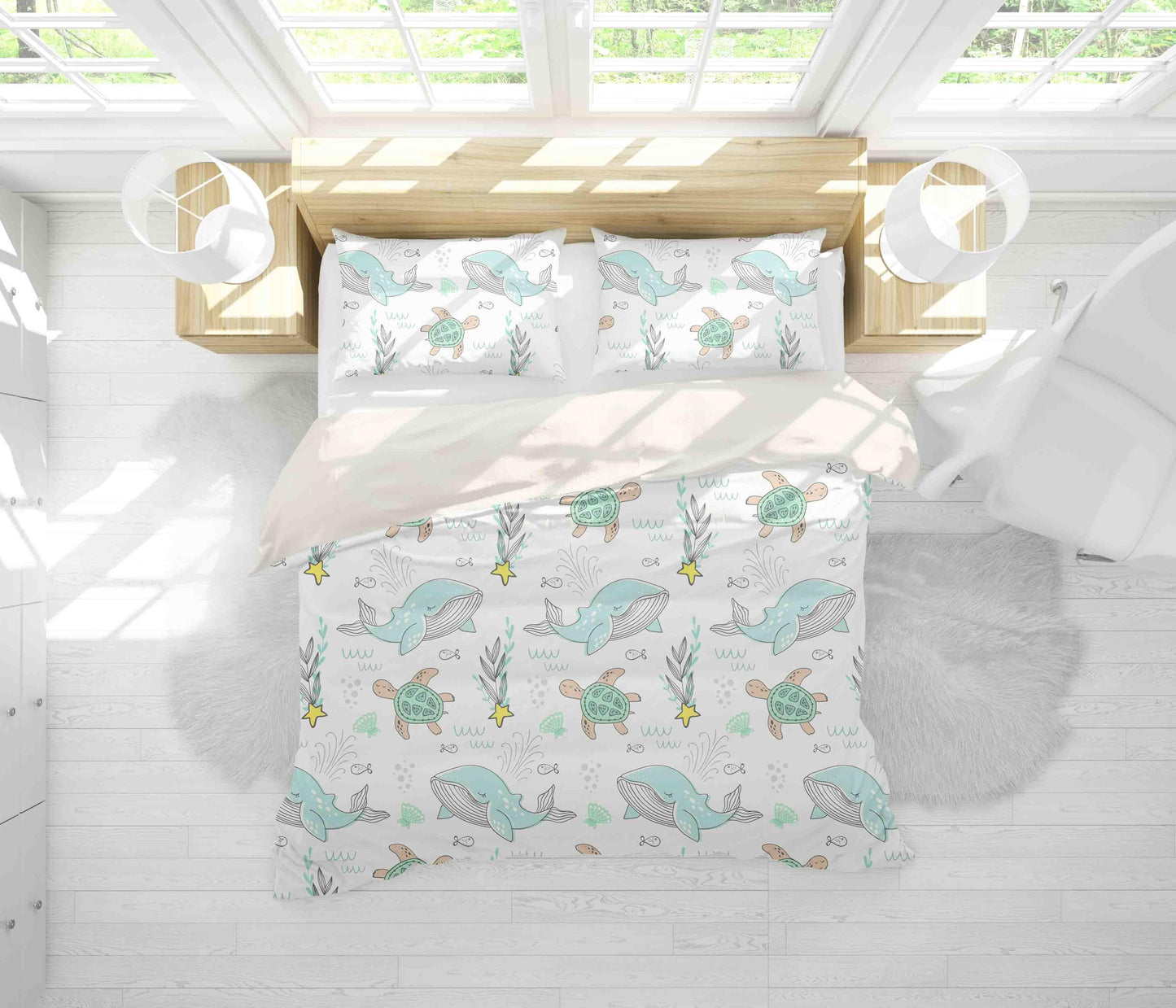 3D Cartoon Green Dolphin Turtle Quilt Cover Set Bedding Set Pillowcases 79