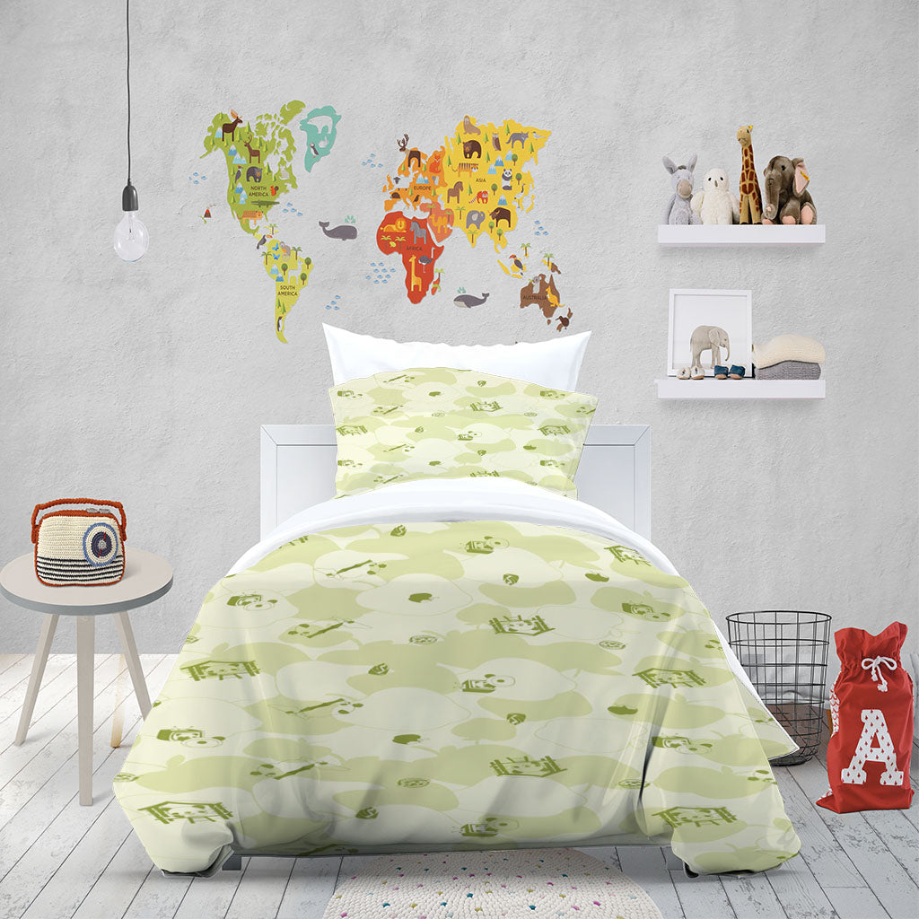 3D Cartoon Dog Cloud Green Quilt Cover Set Bedding Set Duvet Cover Pillowcase 1408