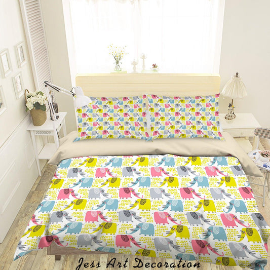 3D Abstract Hand Draw Cartoon Elephant Pattern Quilt Cover Set Bedding Set Duvet Cover Pillowcases WJ 3506