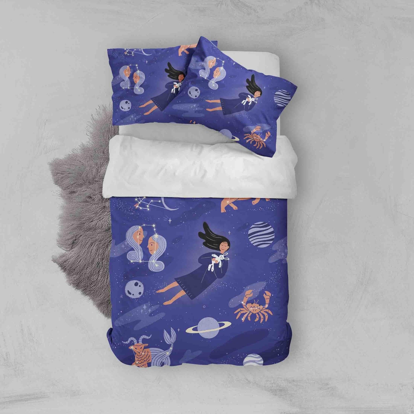 3D Blue Girl Planet Crab Balance Quilt Cover Set Bedding Set Pillowcases 13