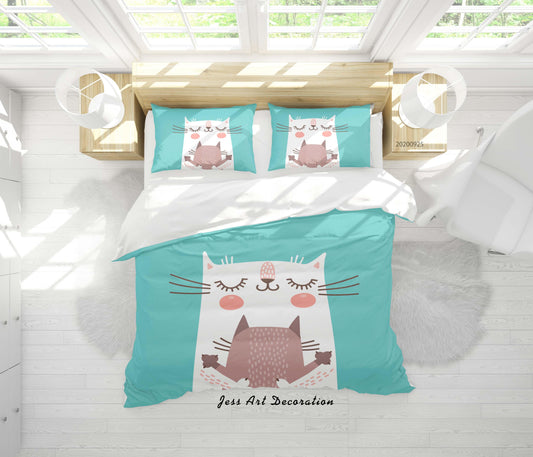 3D Cartoon Animal Cat Pattern Quilt Cover Set Bedding Set Duvet Cover Pillowcases WJ 6467