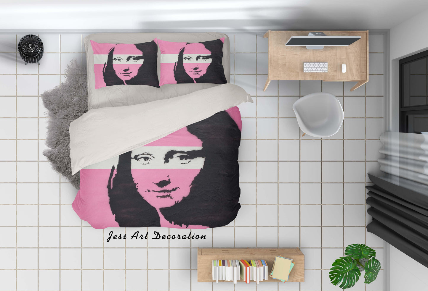 3D Banksy Mona Lisa Pink White Quilt Cover Set Bedding Set Duvet Cover Pillowcases  ZY D42