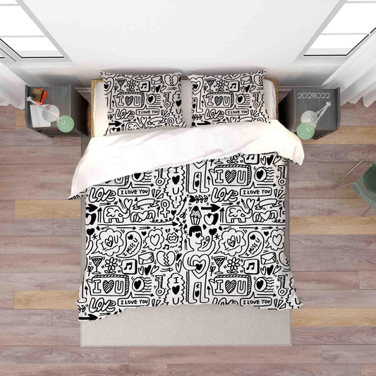 3D Cartoon Comic Illustration Doodle Quilt Cover Set Bedding Set Duvet Cover Pillowcases 63