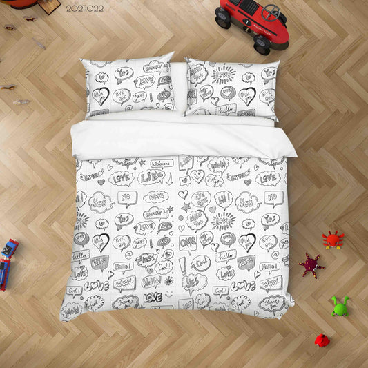 3D Abstract Bubble Language Graffiti Quilt Cover Set Bedding Set Duvet Cover Pillowcases 34