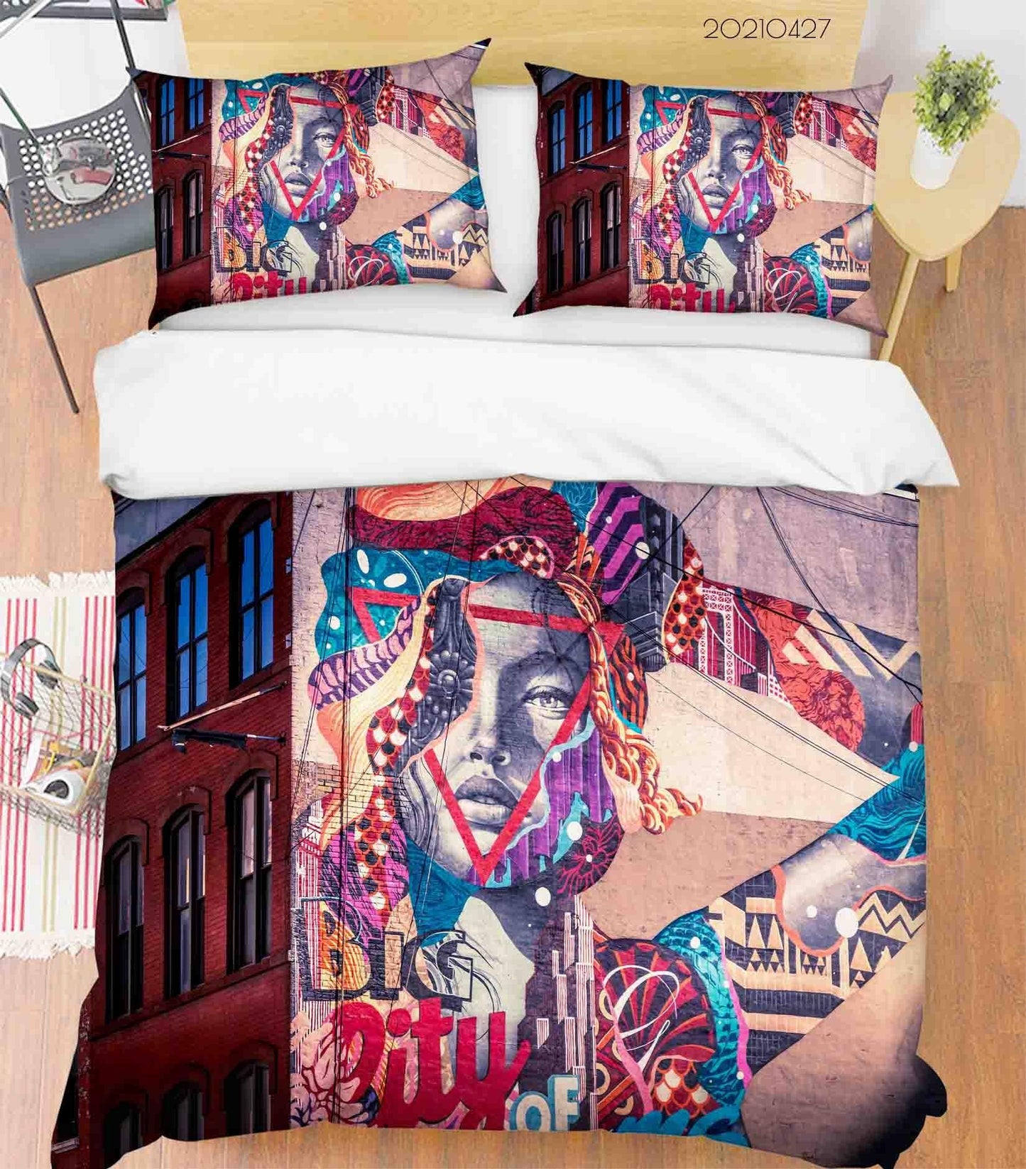 3D Abstract Street Color Graffiti Quilt Cover Set Bedding Set Duvet Cover Pillowcases 105