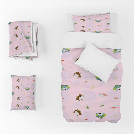 3D Cartoon Dog Leaf Pink Quilt Cover Set Bedding Set Duvet Cover Pillowcase 1405