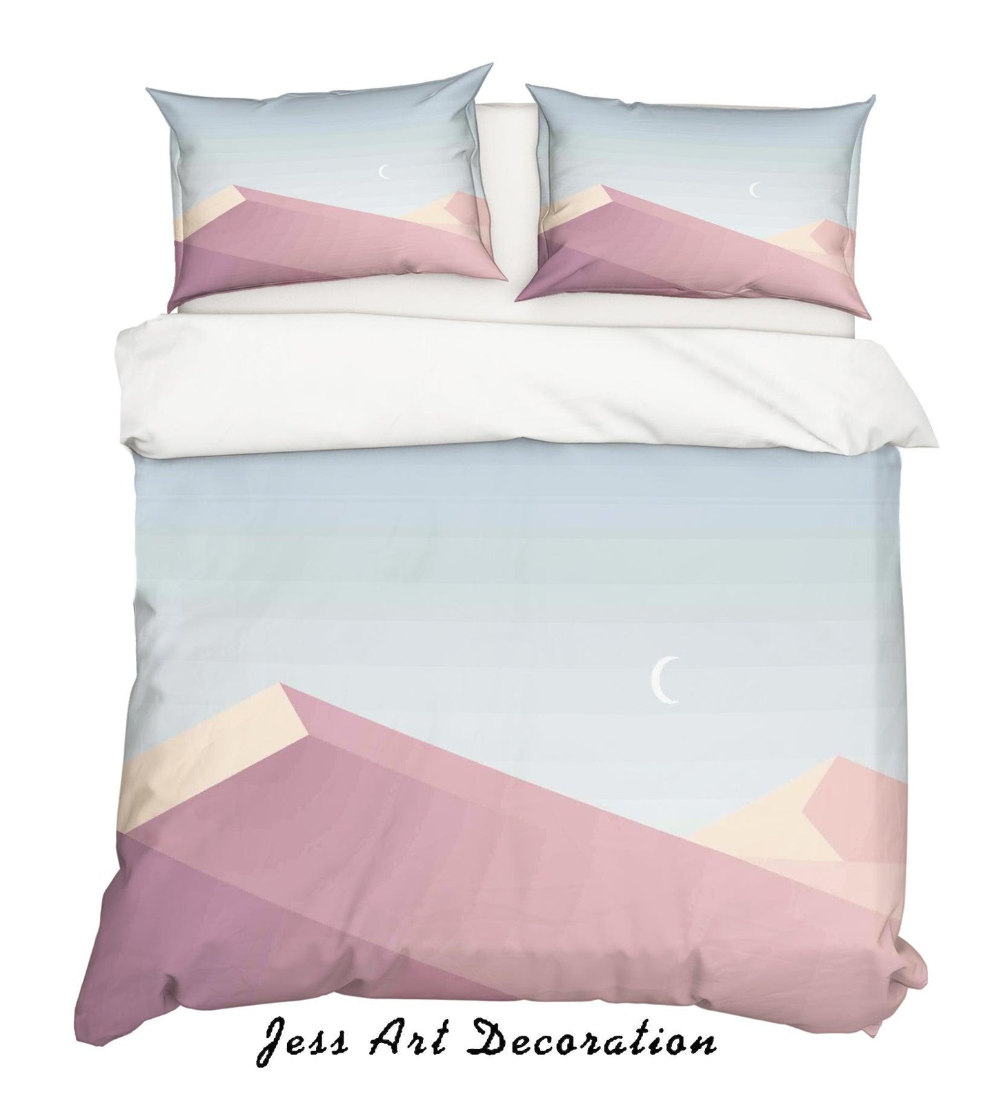 3D Blue Moon Sky Pink Mountains Quilt Cover Set Bedding Set Pillowcases 20