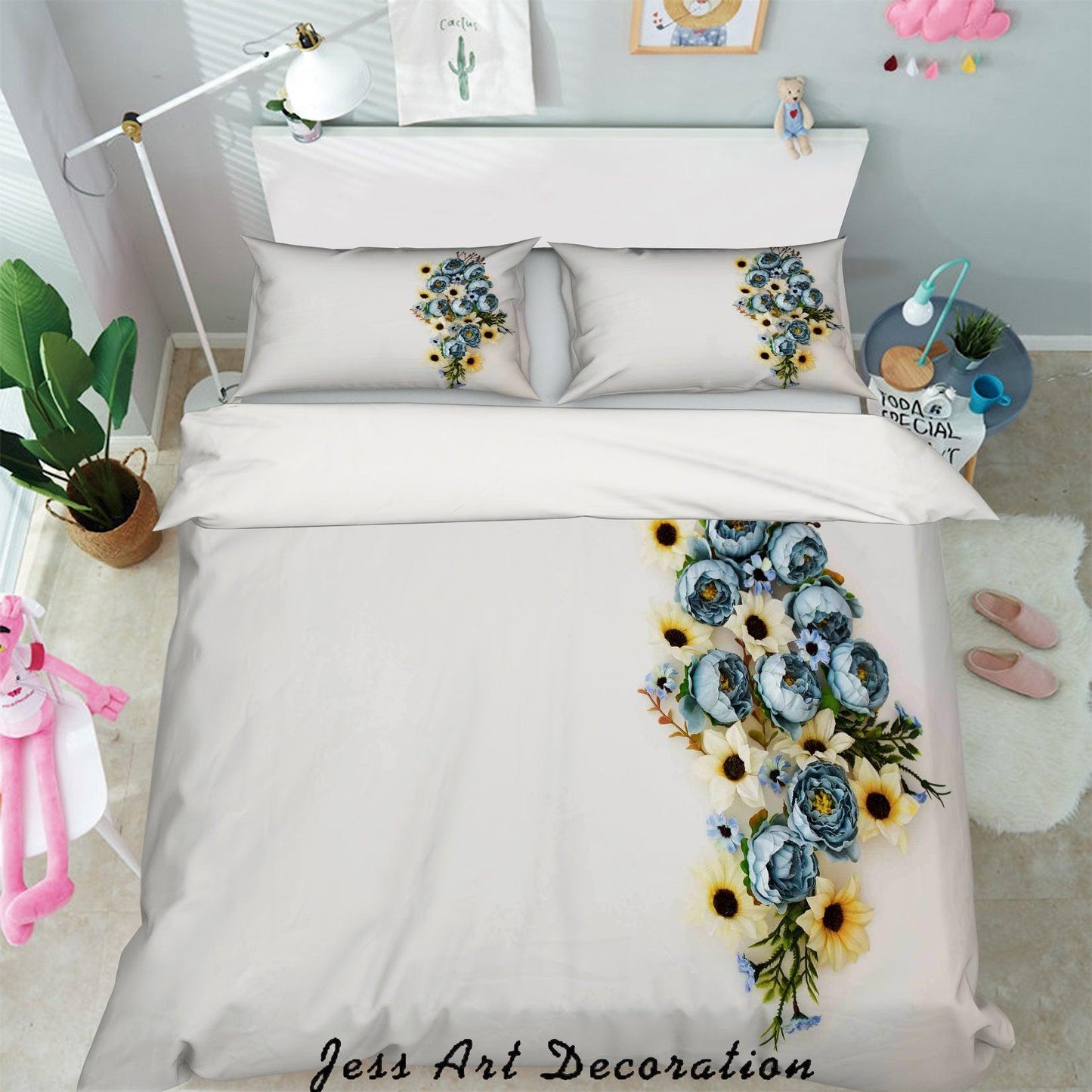 3D Blue Yellow Floral Quilt Cover Set Bedding Set Pillowcases 22
