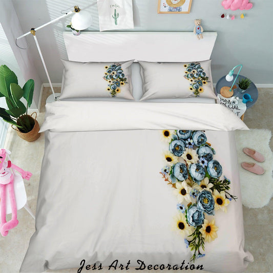 3D Blue Yellow Floral Quilt Cover Set Bedding Set Pillowcases 22