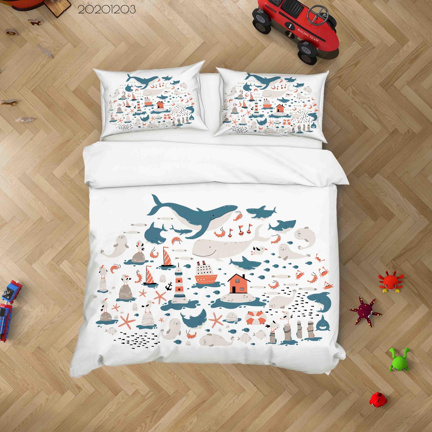 3D Cartoon Ocean Whale Lighthouse Starfish House Quilt Cover Set Bedding Set Duvet Cover Pillowcases LXL