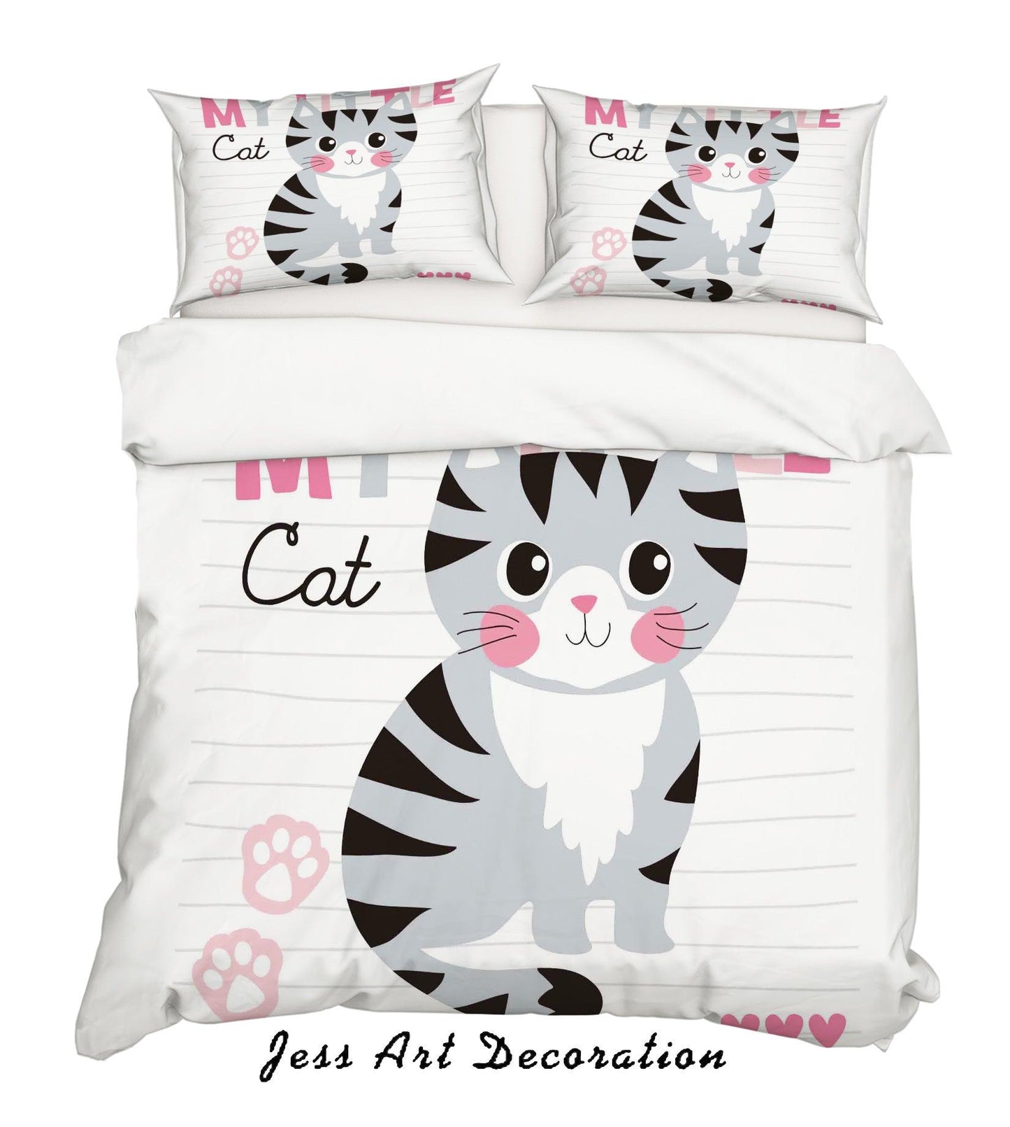 3D Cartoon Cat White Quilt Cover Set Bedding Set Pillowcases 171