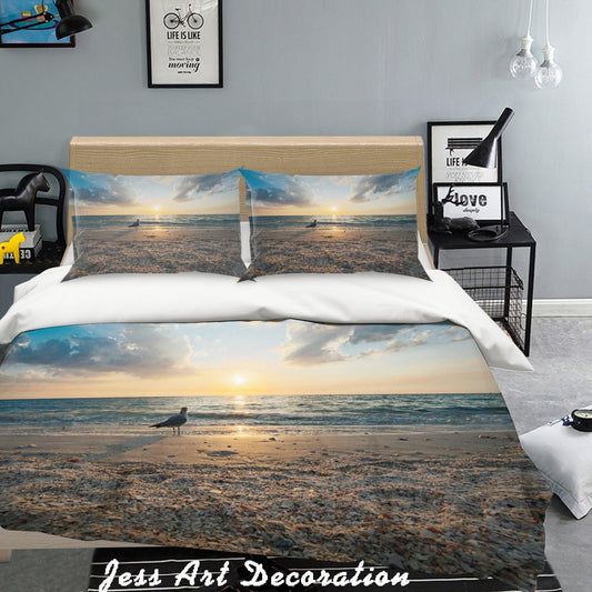 3D  Bird Seaside Setting Sun Scenery Quilt Cover Set Bedding Set Pillowcases 68