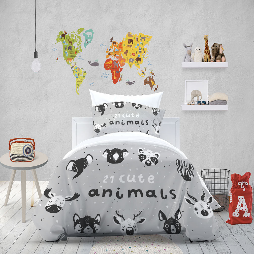 3D Cartoon Deer Elephant Letter Quilt Cover Set Bedding Set Duvet Cover Pillowcase 1411