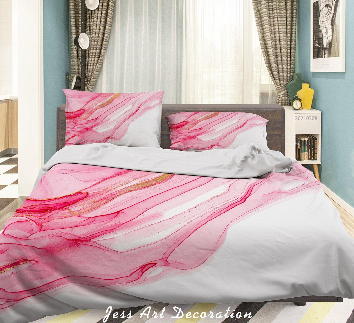 3D Abstract Pink Marble Texture Quilt Cover Set Bedding Set Duvet Cover Pillowcases 260