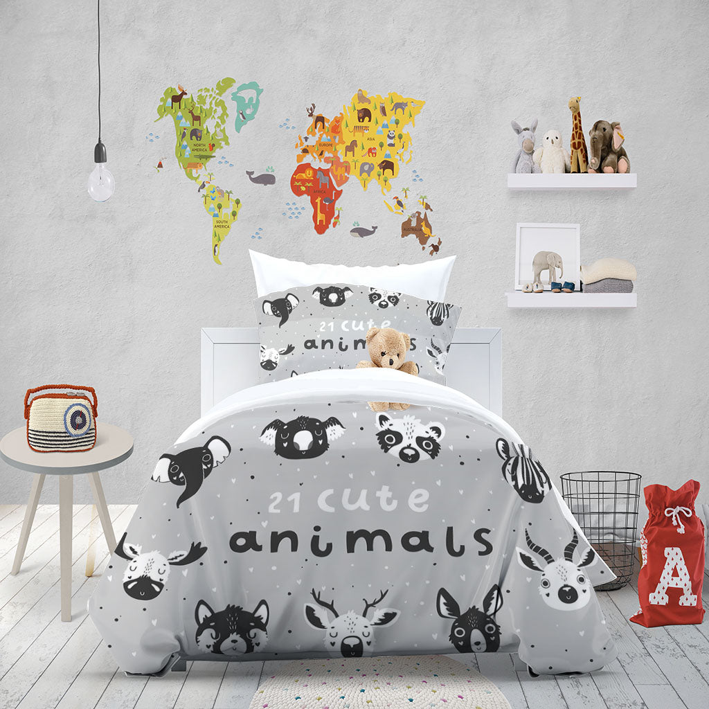 3D Cartoon Deer Elephant Letter Quilt Cover Set Bedding Set Duvet Cover Pillowcase 1411