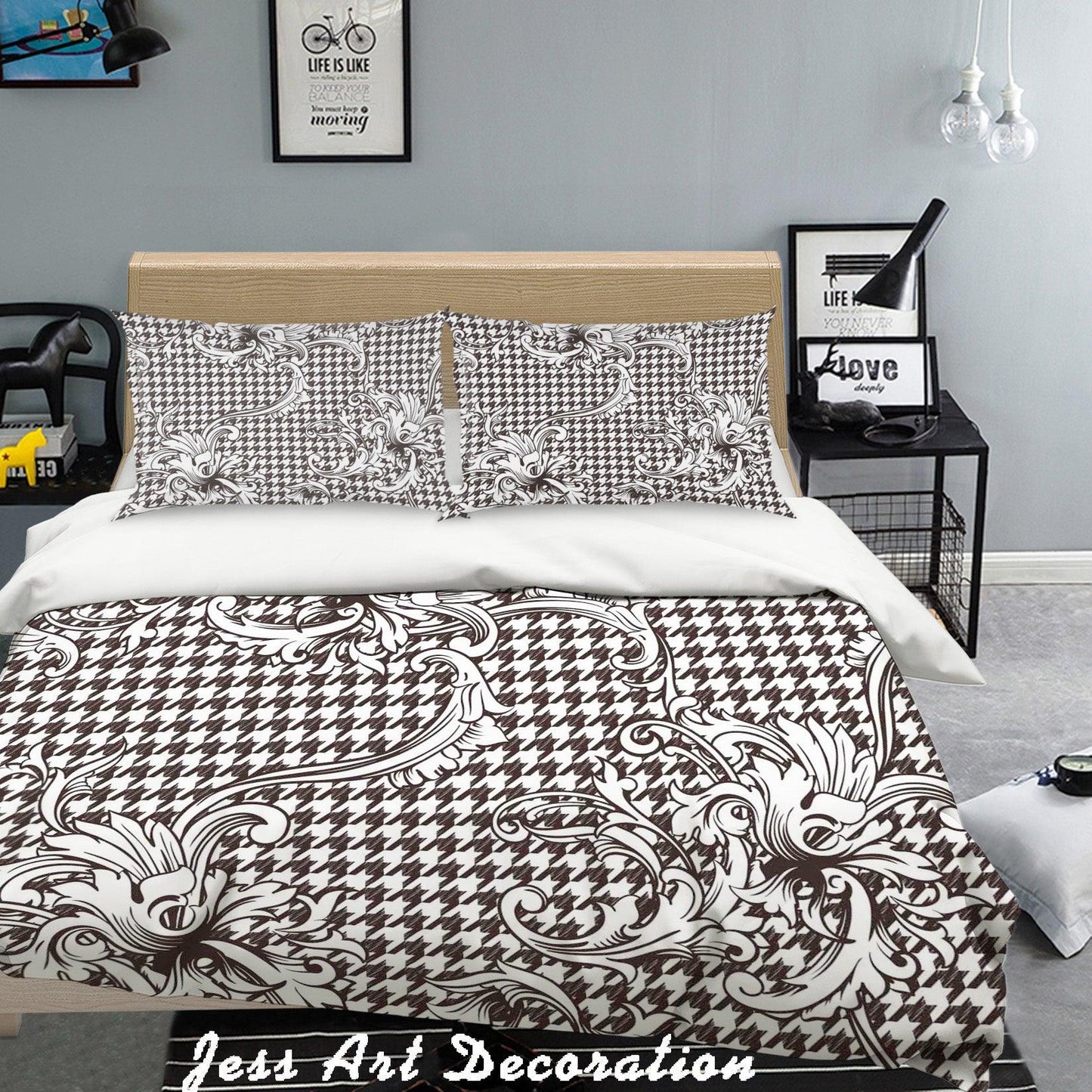 3D Black White Flowers Pattern Quilt Cover Set Bedding Set Pillowcases  216