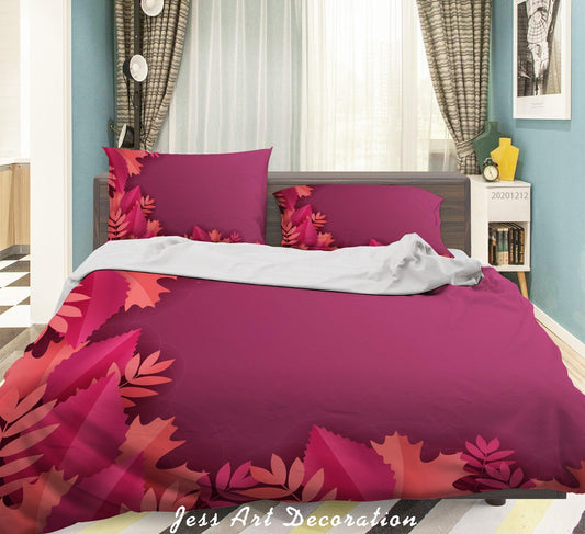 3D Botanical Pink Leaves Plant Quilt Cover Set Bedding Set Duvet Cover Pillowcases LXL
