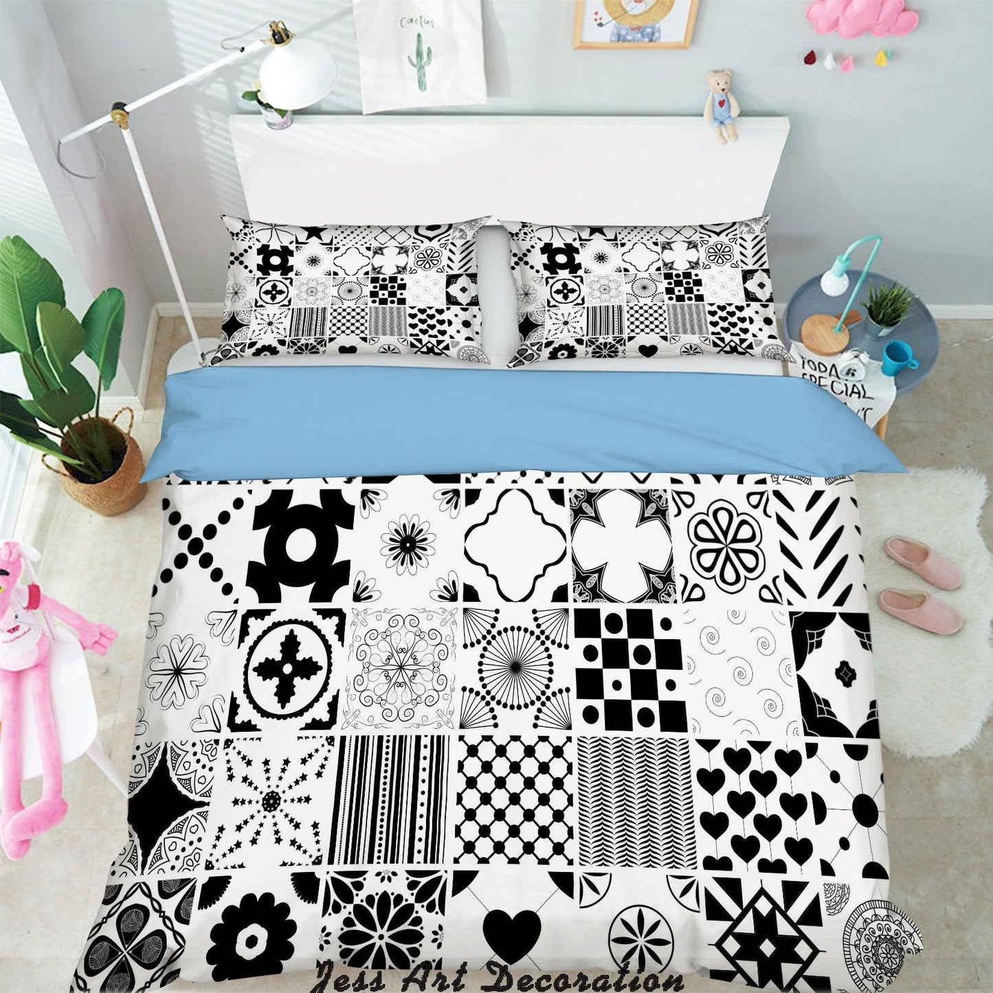 3D Black White Plaid Plates Pattern Quilt Cover Set Bedding Set Pillowcases  245