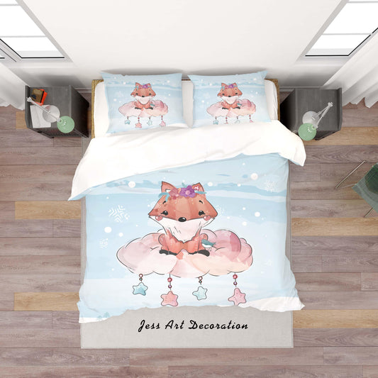 3D Blue Fox Star Clouds Snowflake Quilt Cover Set Bedding Set Duvet Cover Pillowcases SF53