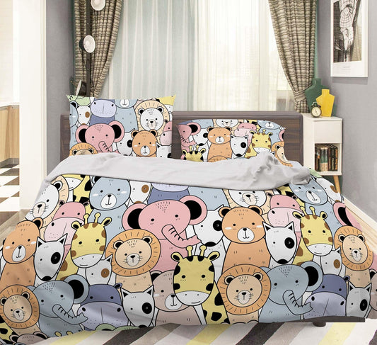 3D Cartoon Giraffe Bear Animal Quilt Cover Set Bedding Set Duvet Cover Pillowcases LXL