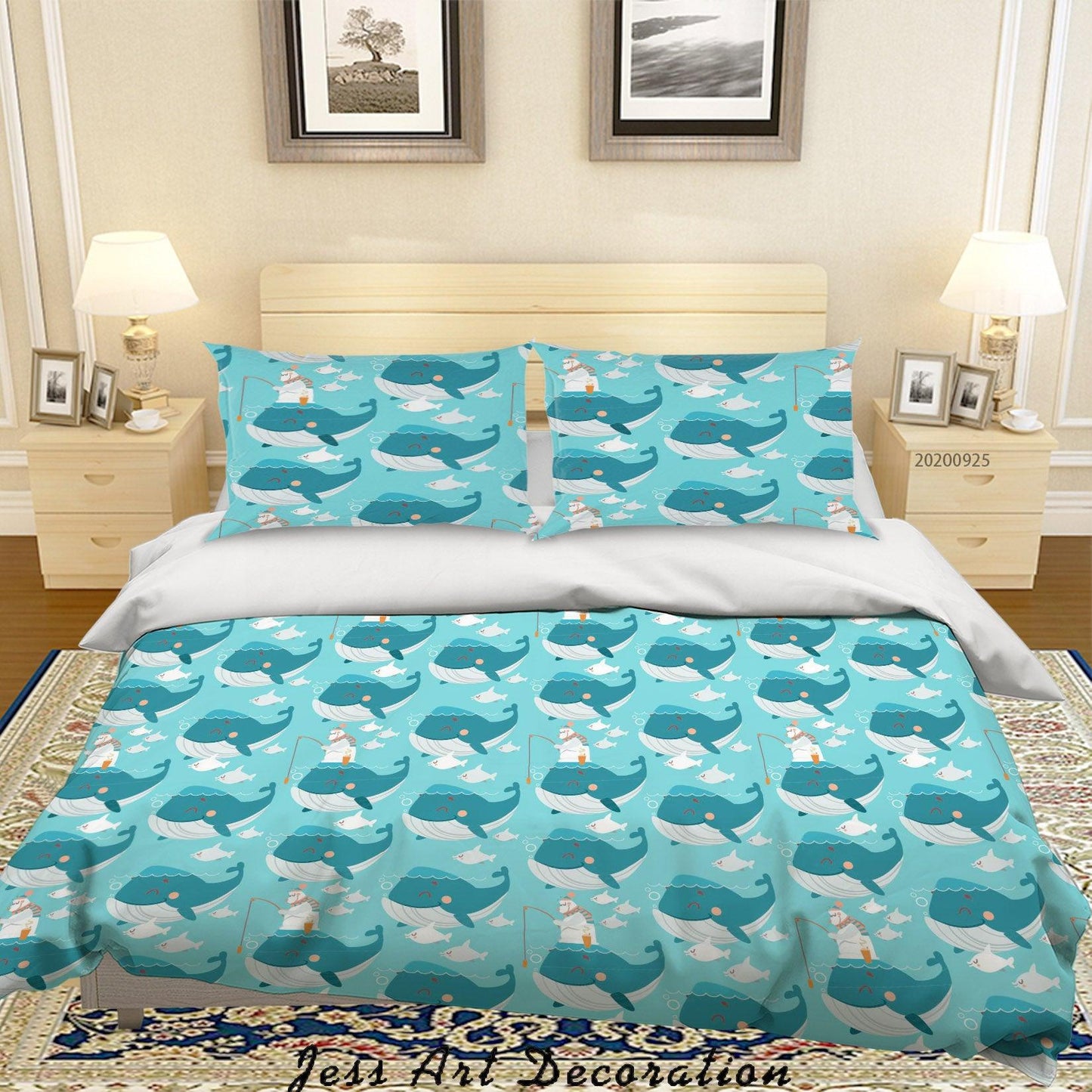 3D Cartoon Animal Whale Pattern Quilt Cover Set Bedding Set Duvet Cover Pillowcases WJ 6414