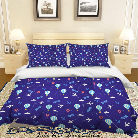 3D Cartoon Blue Hot Air Balloon Quilt Cover Set Bedding Set Pillowcases 47