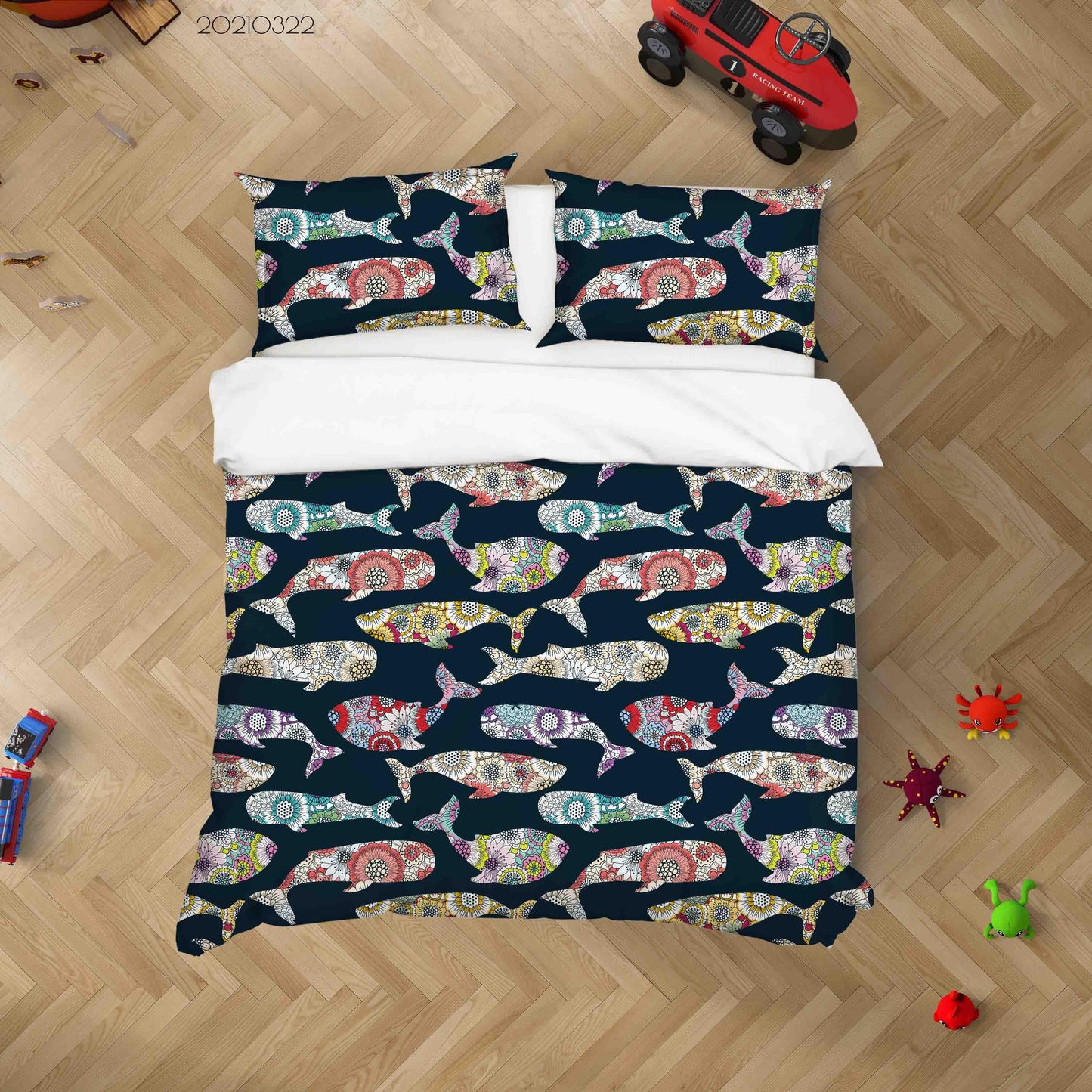 3D Cartoon Colored Fish Sealife Quilt Cover Set Bedding Set Duvet Cover Pillowcases 40 LQH