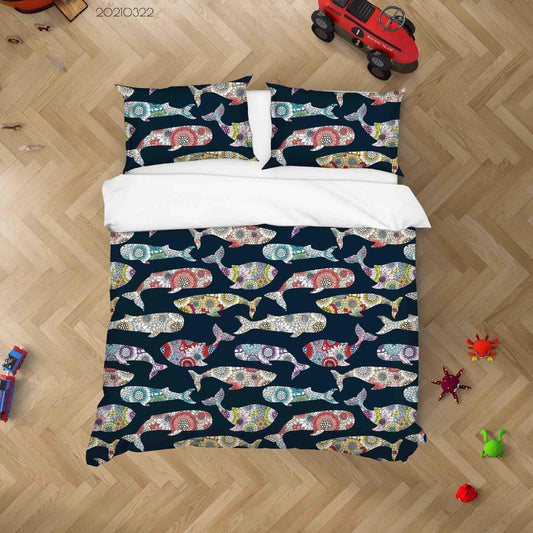 3D Cartoon Colored Fish Sealife Quilt Cover Set Bedding Set Duvet Cover Pillowcases 40 LQH