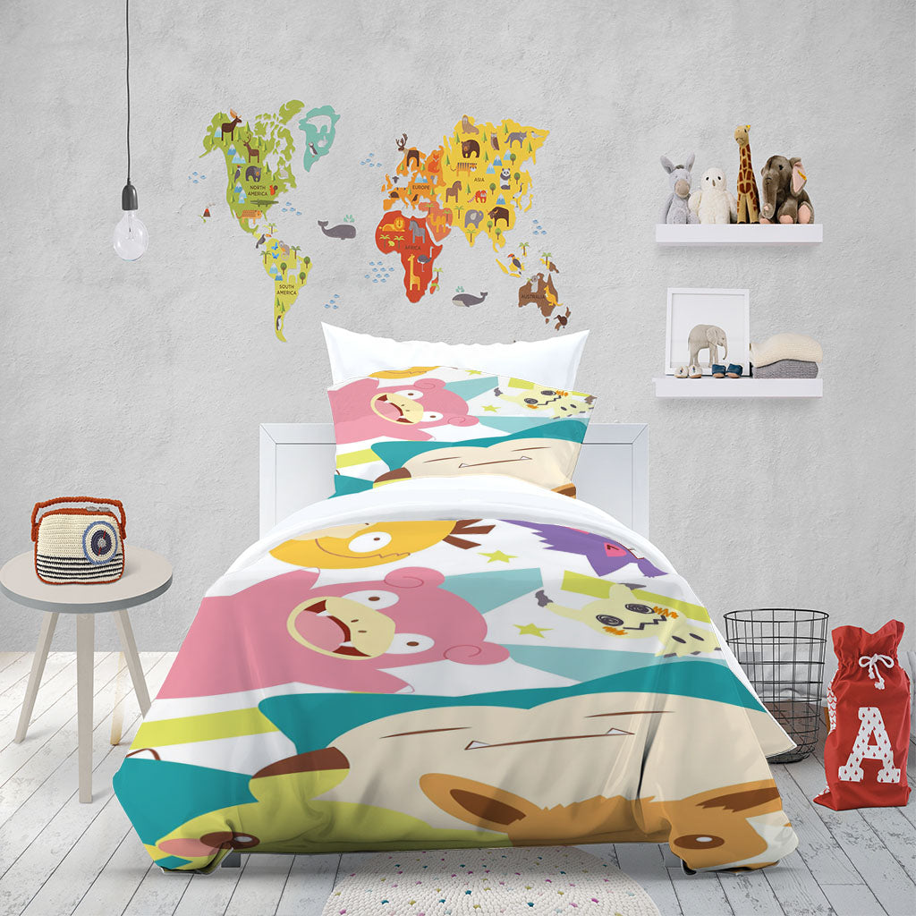 3D Cartoon Pikachu Bear Star Quilt Cover Set Bedding Set Duvet Cover Pillowcase 1413