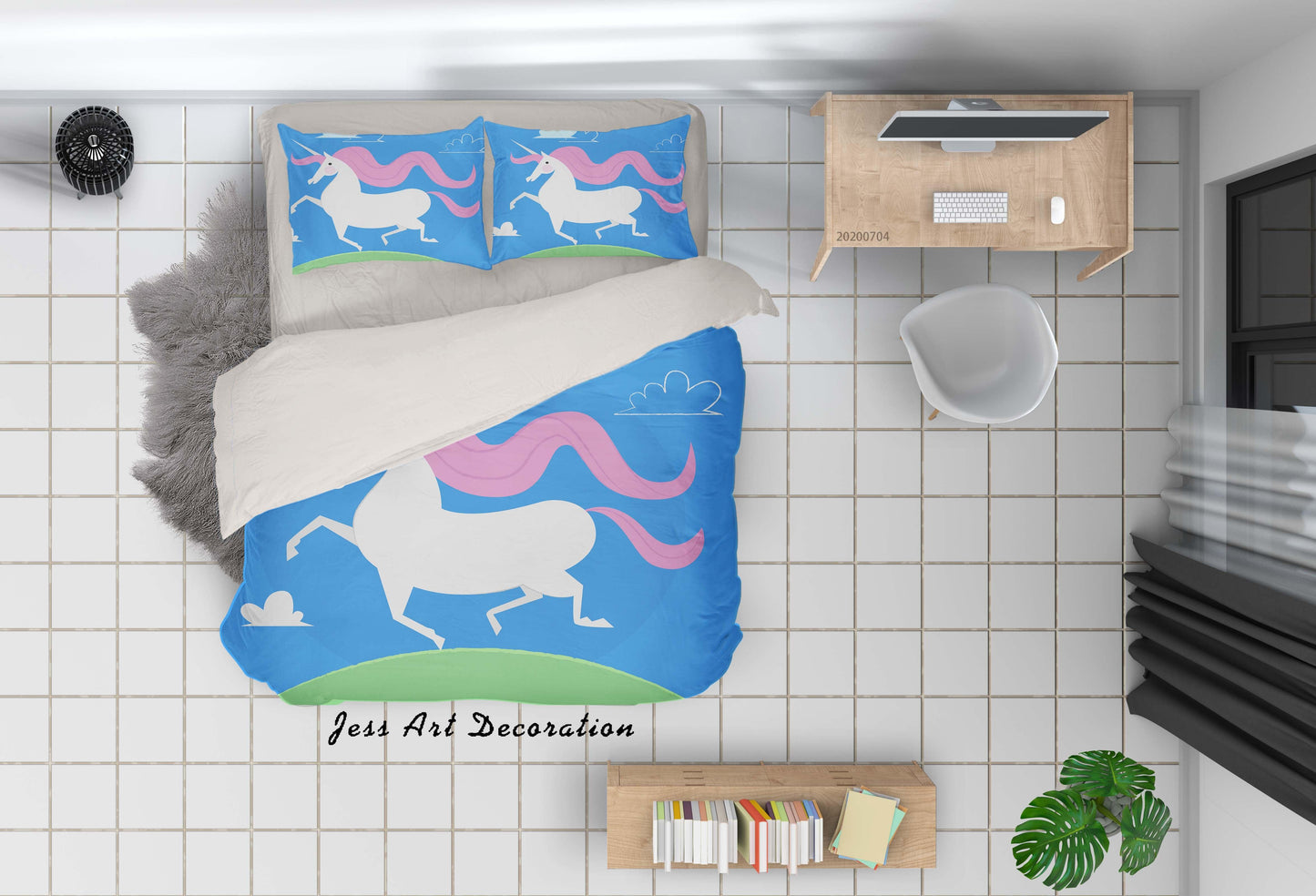 3D Blue Unicorn Quilt Cover Set Bedding Set Duvet Cover Pillowcases SF47