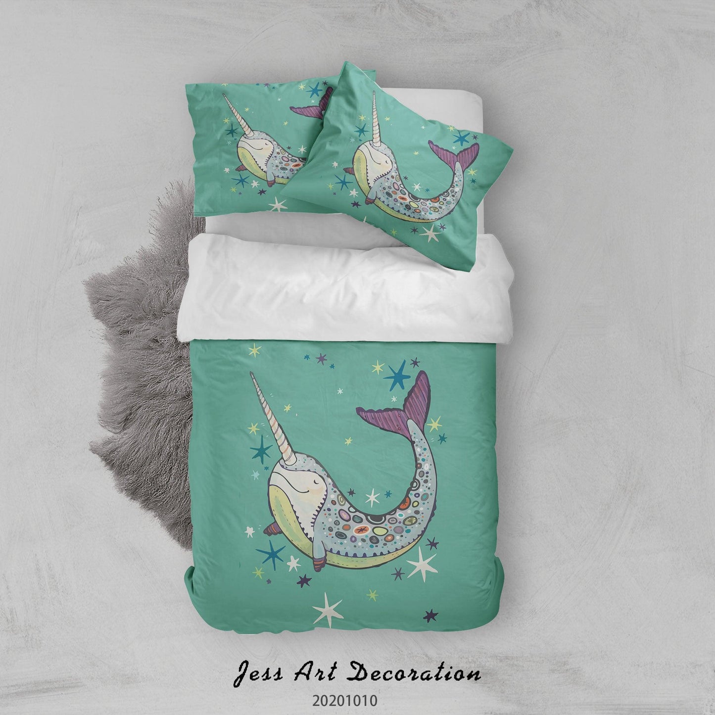 3D Cartoon Cute Animal Whale Quilt Cover Set Bedding Set Duvet Cover Pillowcases WJ 9563