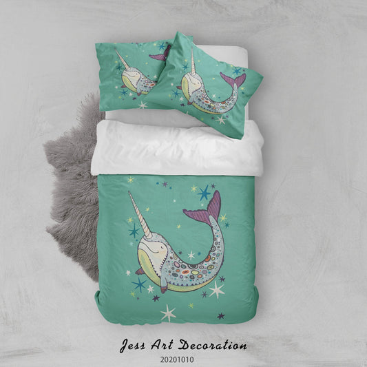 3D Cartoon Cute Animal Whale Quilt Cover Set Bedding Set Duvet Cover Pillowcases WJ 9563